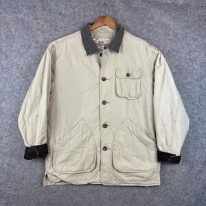 GAP Barn Coat Mens Medium Beige Lined Chore Work Leather Collar Corduroy Cuffs